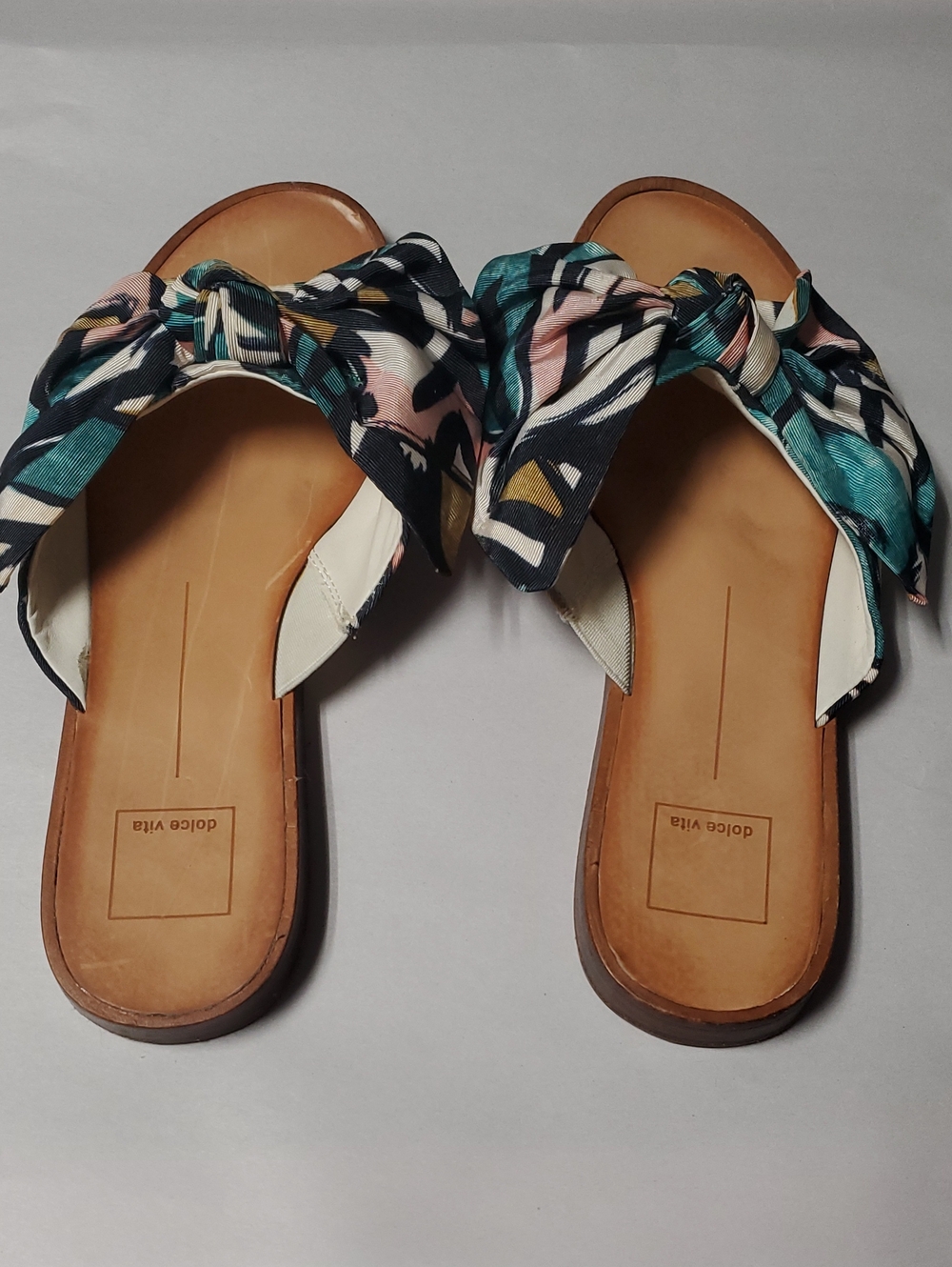 Dolce Vita Parin Teal & Pink Knot Bow Slide Sandals Size 9 Tropical Resortwear - Picture 5 of 14